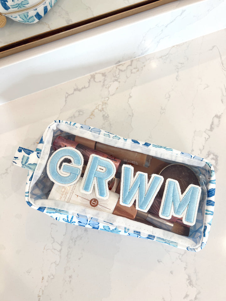 GRWM - Blue Bows Clear Large Makeup Bag