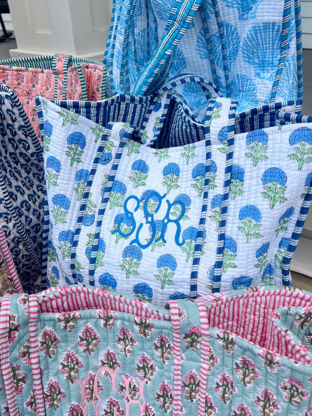 Quilted Block-Print Tote Bag