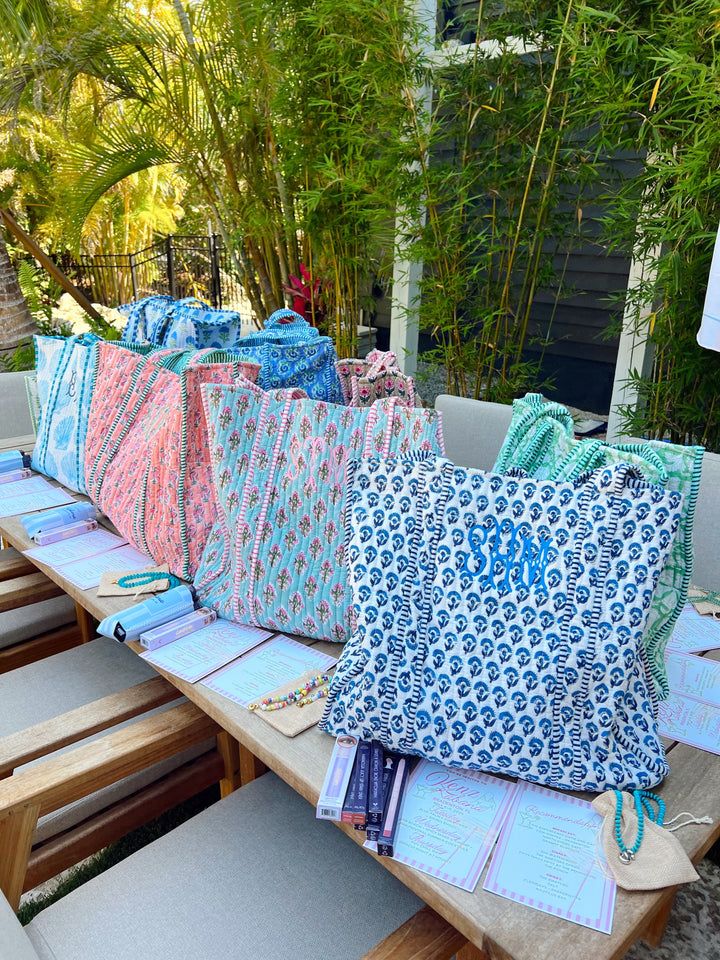 Quilted Block-Print Tote Bag