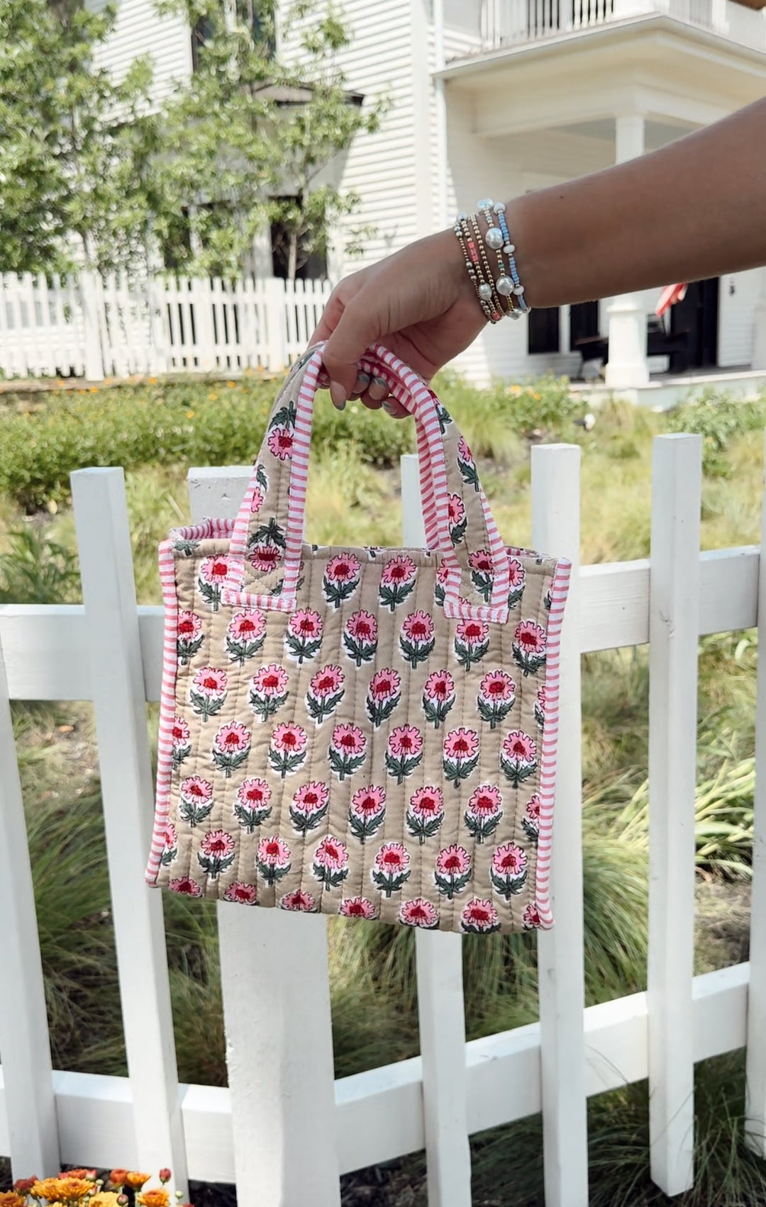 Quilted Block-Print Mini Tote Bag