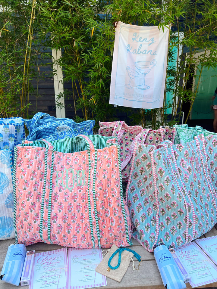 Quilted Block-Print Tote Bag