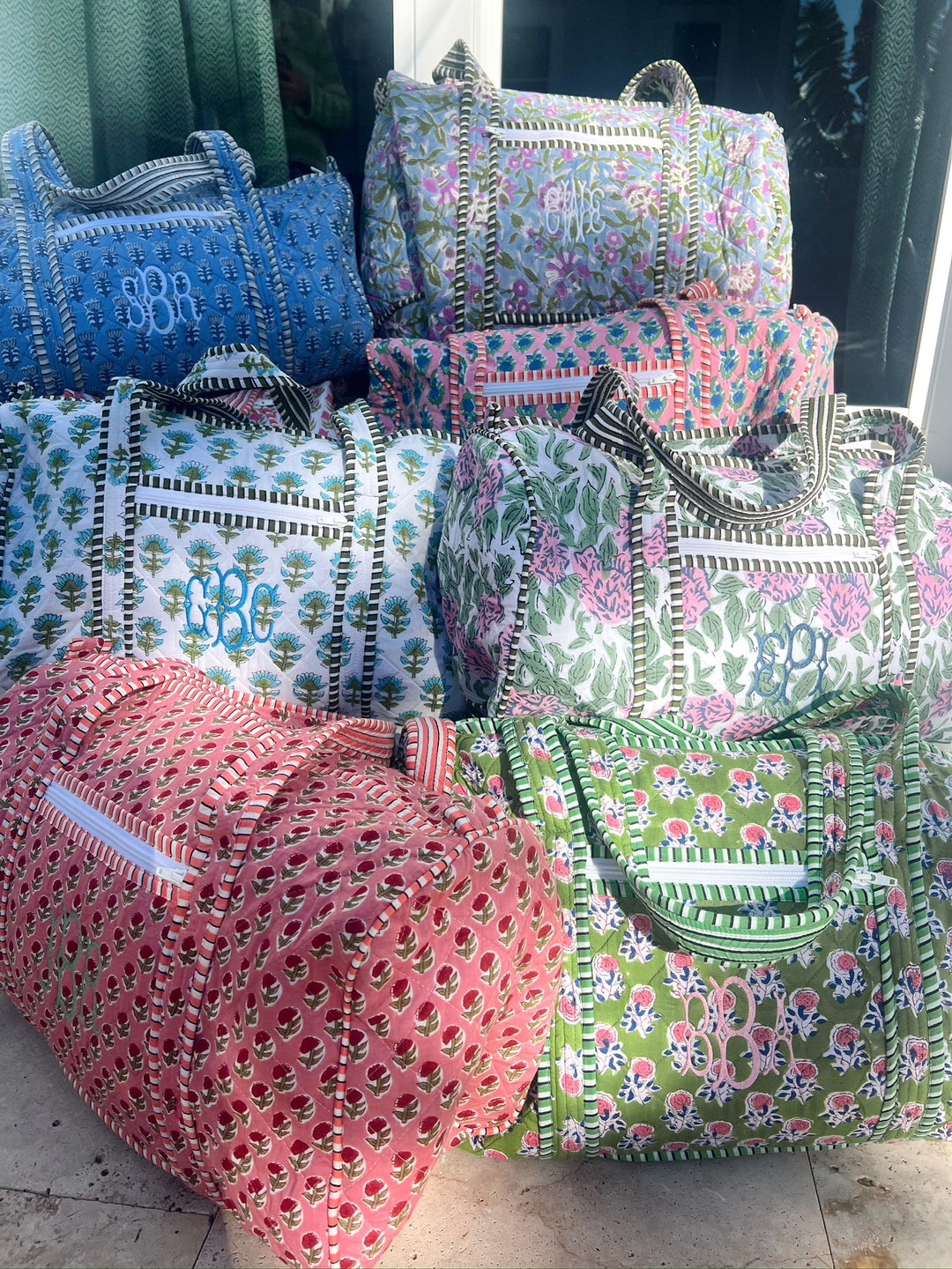 Quilted Block-Print Duffel Bag