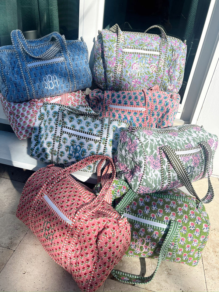 Quilted Block-Print Duffel Bag