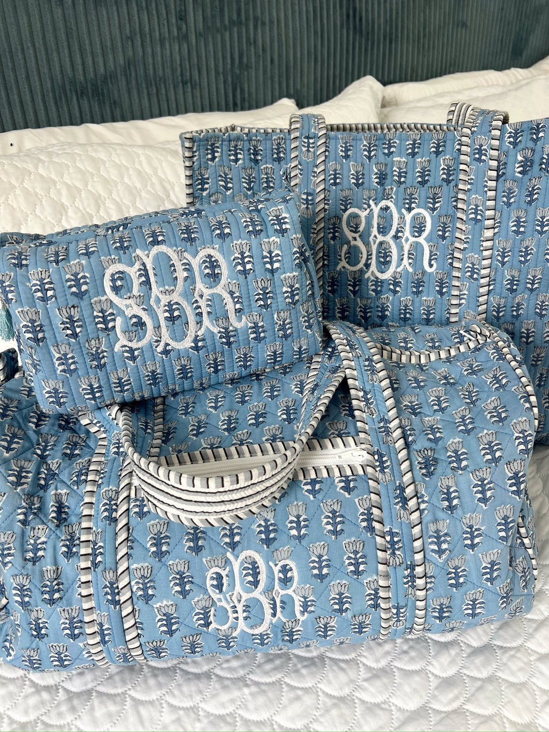 Quilted Block-Print Duffel Bag