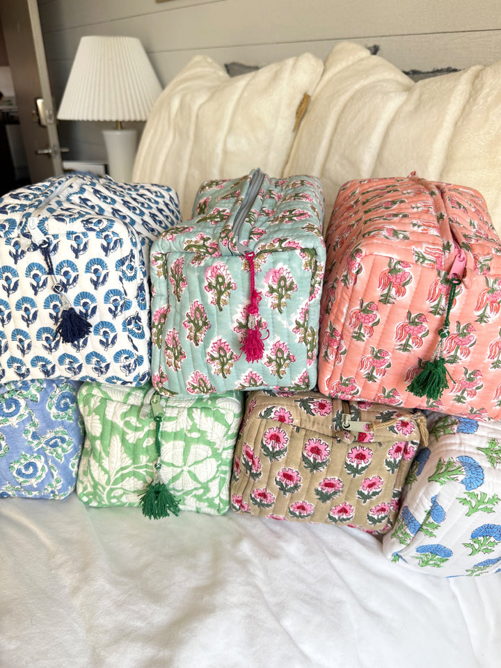 Quilted Block-Print Makeup Bag