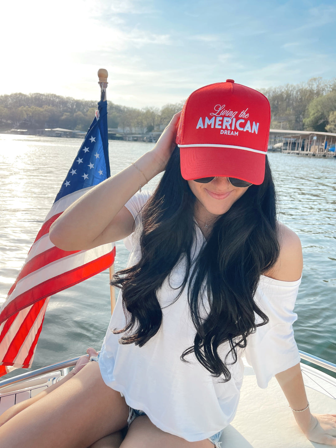 Living the American Dream - Red and Navy Vintage Trucker Hat