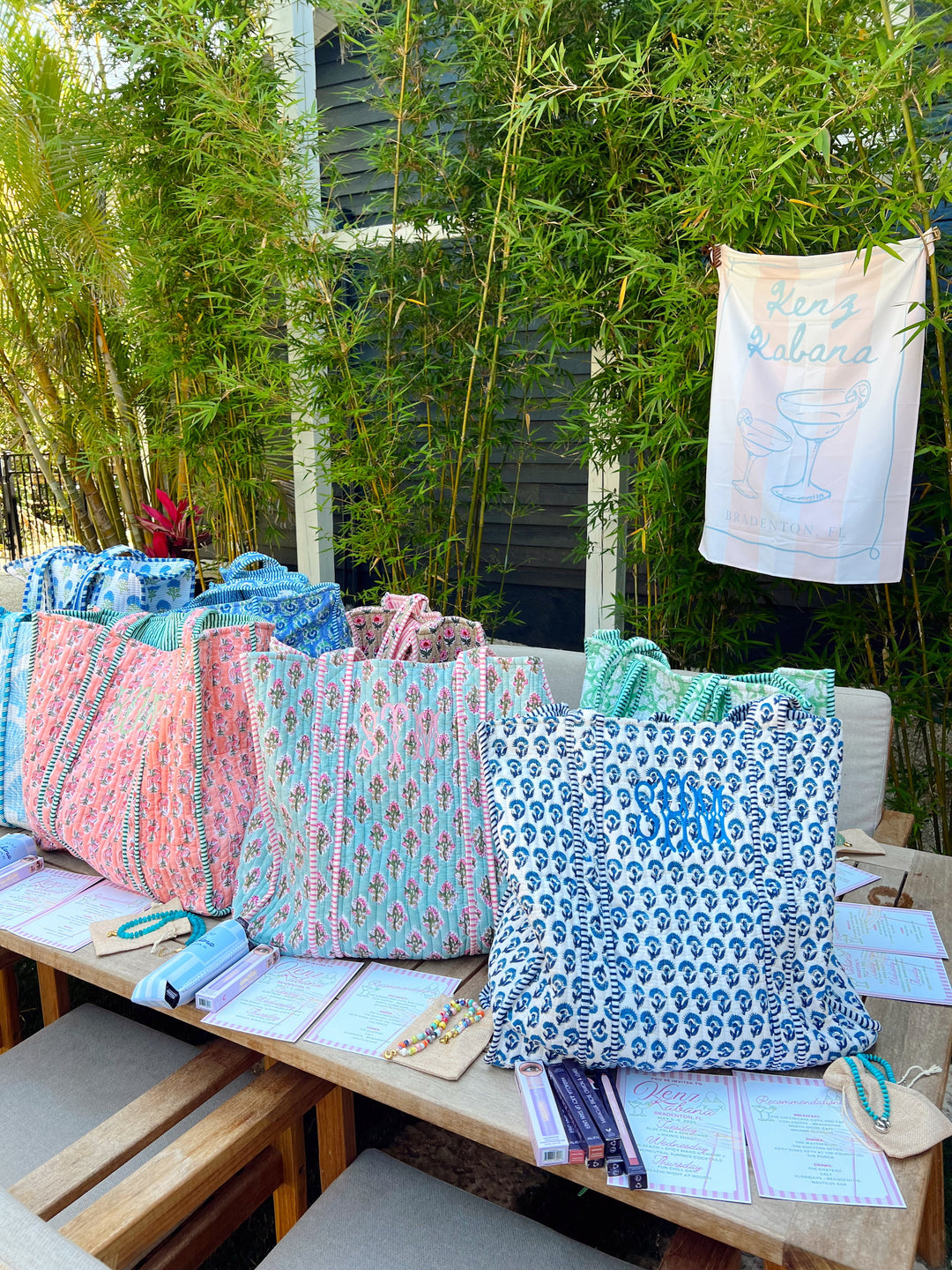 Quilted Block-Print Tote Bag