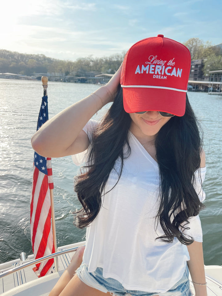 Living the American Dream - Red and Navy Vintage Trucker Hat