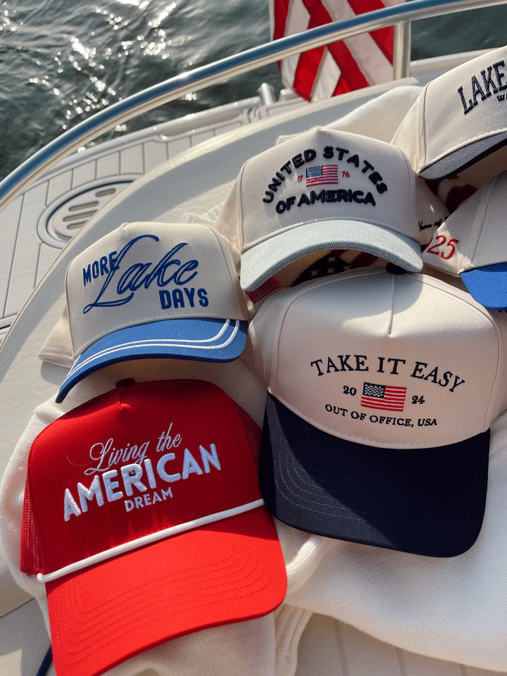 Living the American Dream - Red and Navy Vintage Trucker Hat