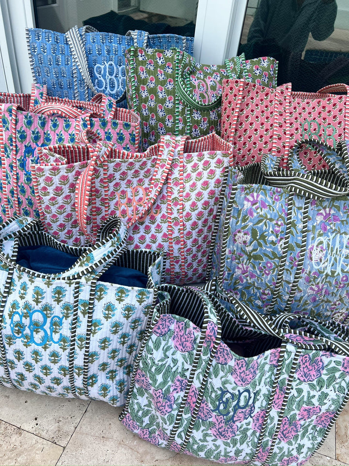 Quilted Block-Print Tote Bag