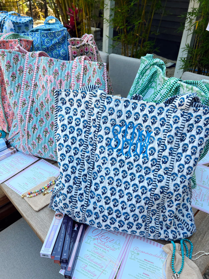 Quilted Block-Print Tote Bag