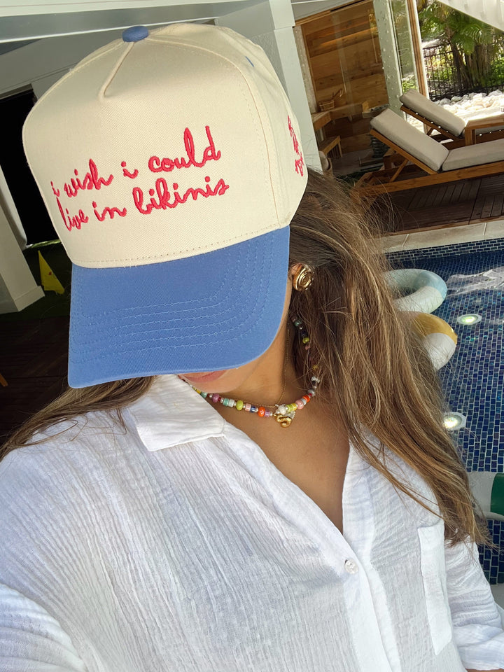 I Wish I Could Live in Bikinis - Periwinkle Vintage Trucker Hat