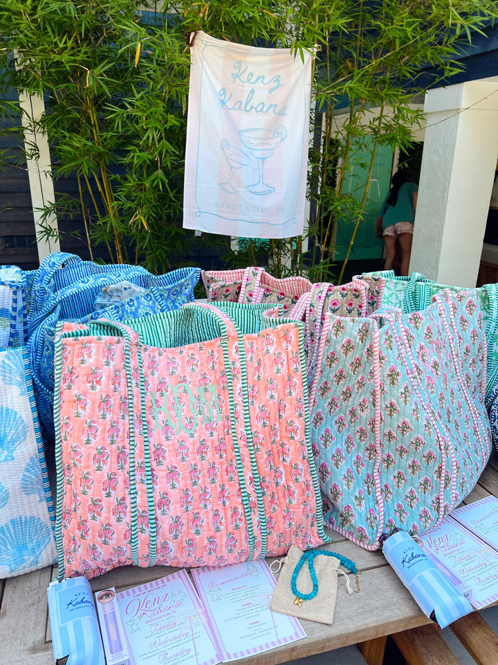 Quilted Block-Print Tote Bag