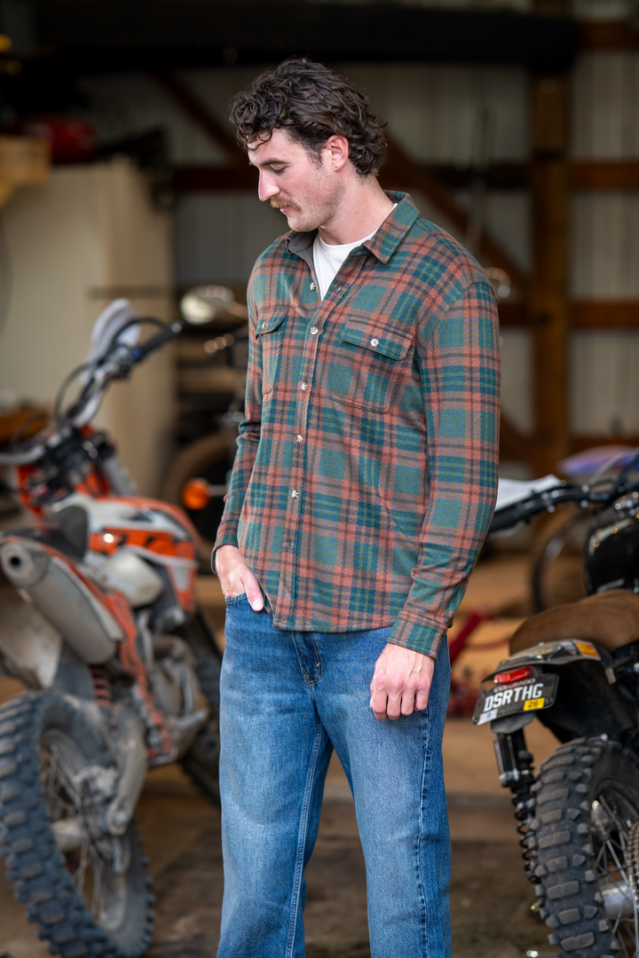 The Afterburn | Rust & Forest Heritage Plaid Chinchilla Soft™ Long Sleeve Stretch Button Up Shirt | Pre-Order | Ships early October 2026
