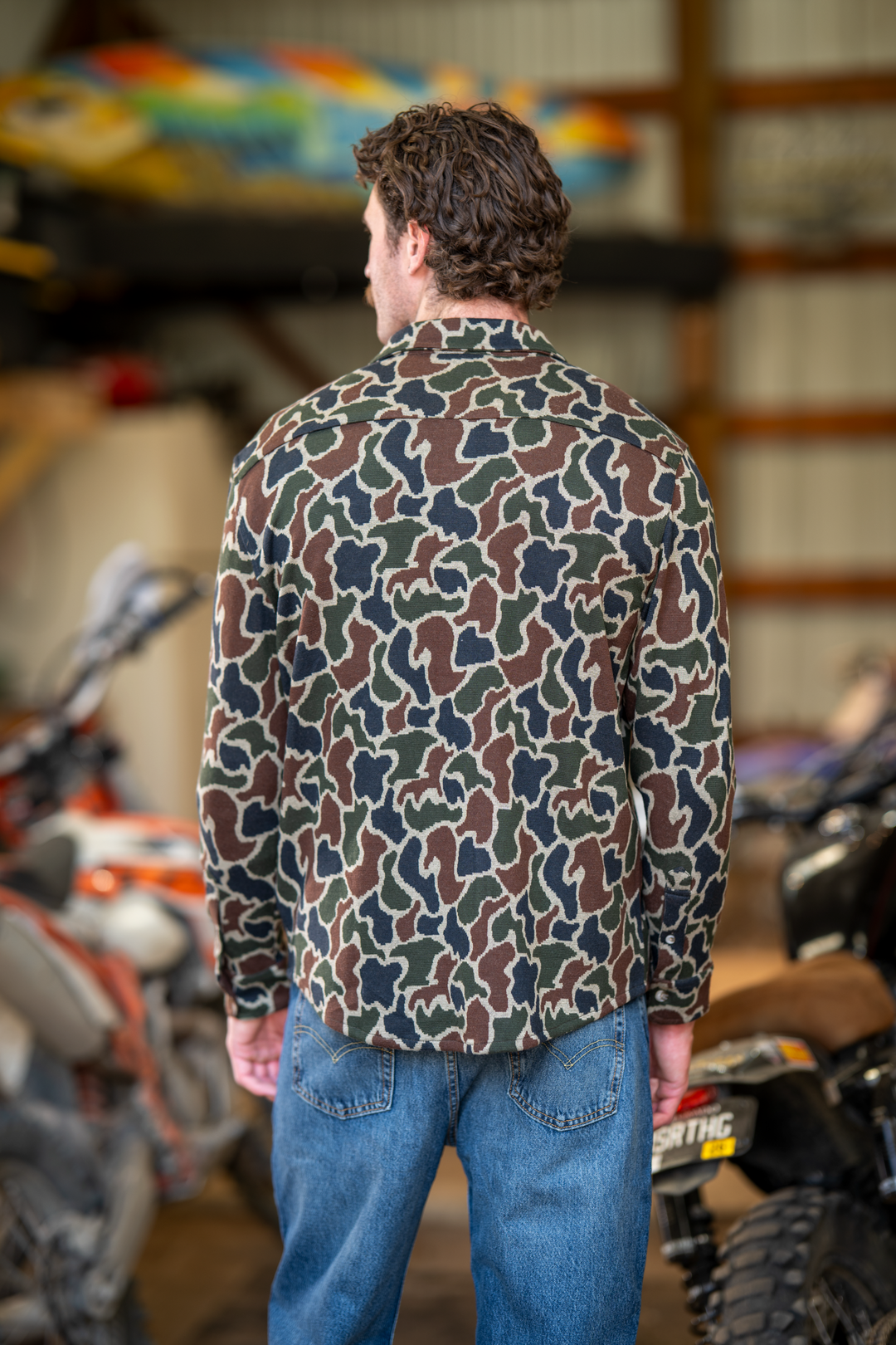 The Blender | Grey Duck Camo Chinchilla Soft™ Long Sleeve Stretch Button Up Shirt