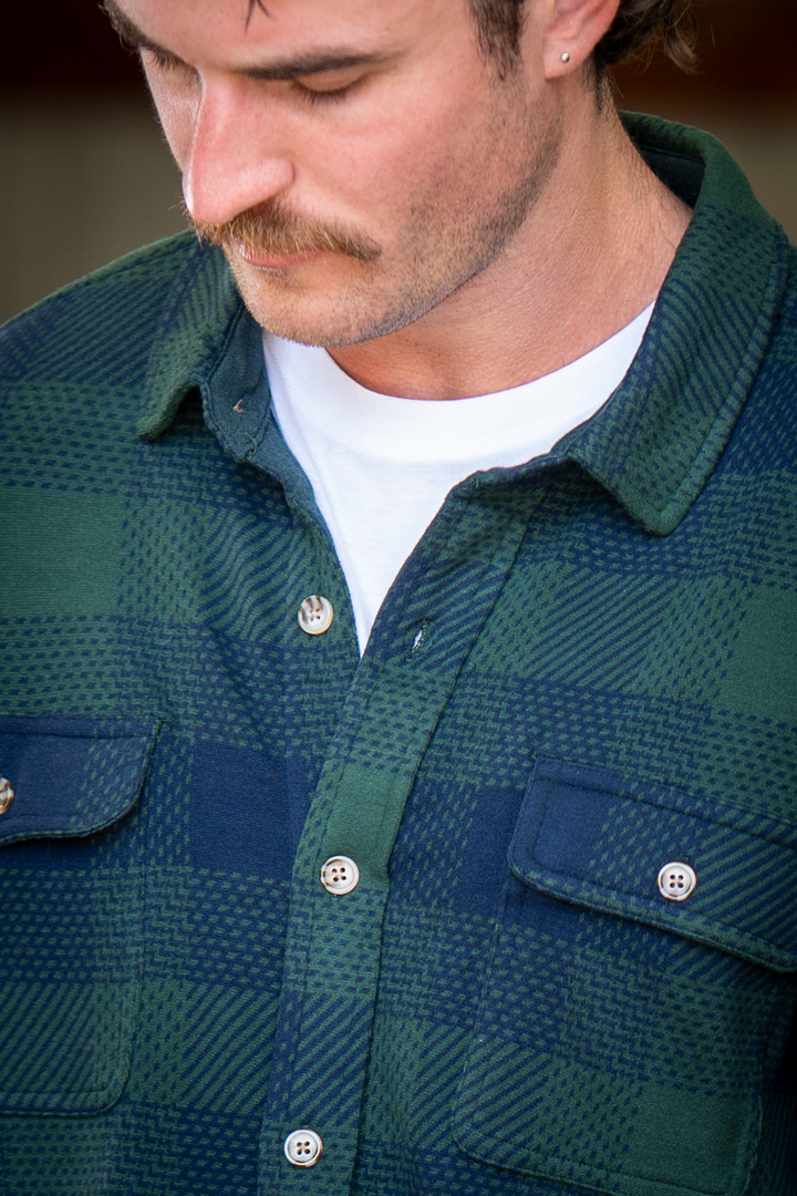 The Lowball | Navy and Green Work Plaid Chinchilla Soft™ Long Sleeve Stretch Button Up Shirt | Pre-Order | Ships early October 2026