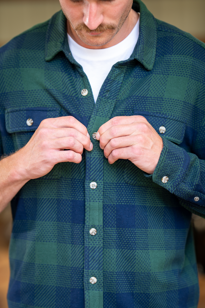 The Lowball | Navy and Green Work Plaid Chinchilla Soft™ Long Sleeve Stretch Button Up Shirt | Pre-Order | Ships early October 2026