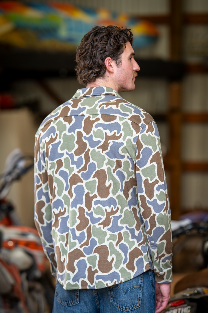 The Out Of Mind | Duck Camo Chinchilla Soft™ Long Sleeve Stretch Button Up Shirt
