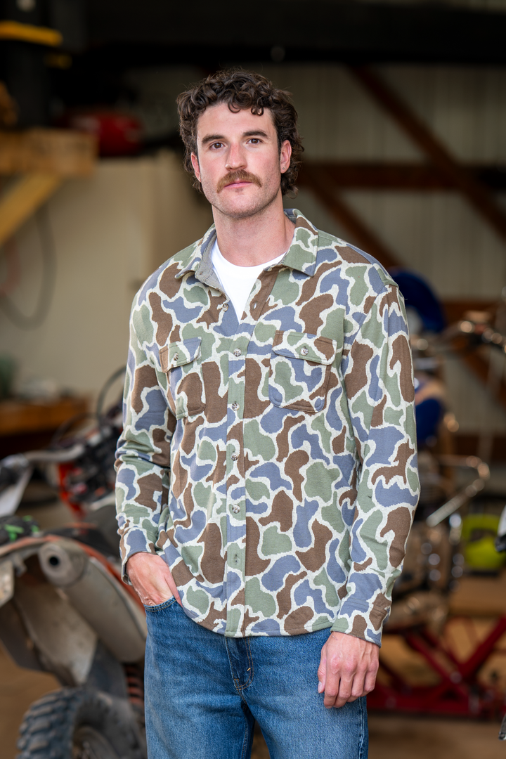 The Out Of Mind | Duck Camo Chinchilla Soft™ Long Sleeve Stretch Button Up Shirt