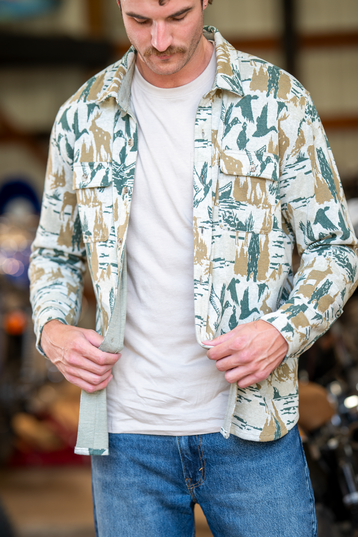 The Trophy | Deer and Geese Chinchilla Soft™ Long Sleeve Stretch Button Up Shirt