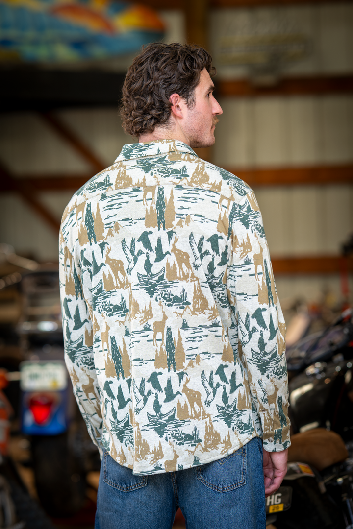 The Trophy | Deer and Geese Chinchilla Soft™ Long Sleeve Stretch Button Up Shirt