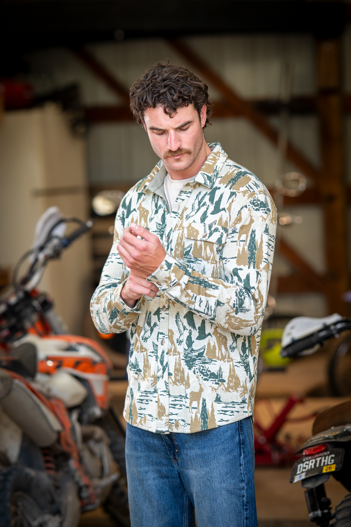 The Trophy | Deer and Geese Chinchilla Soft™ Long Sleeve Stretch Button Up Shirt