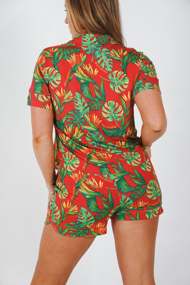The Wiener In Paradise | Shinesty X Wienerschnitzel Tropical Button Down Short Pajama Set