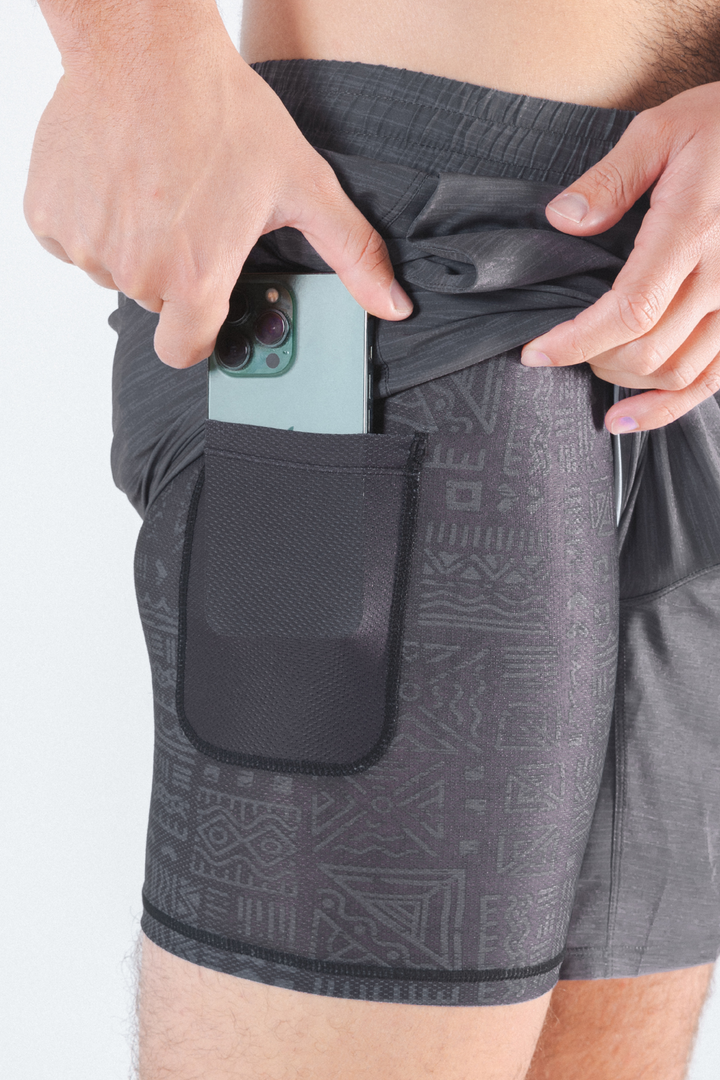 The Tribal Council | Grey Tonal Island Block Ball Hammock® 7 Inch Athletic Shorts