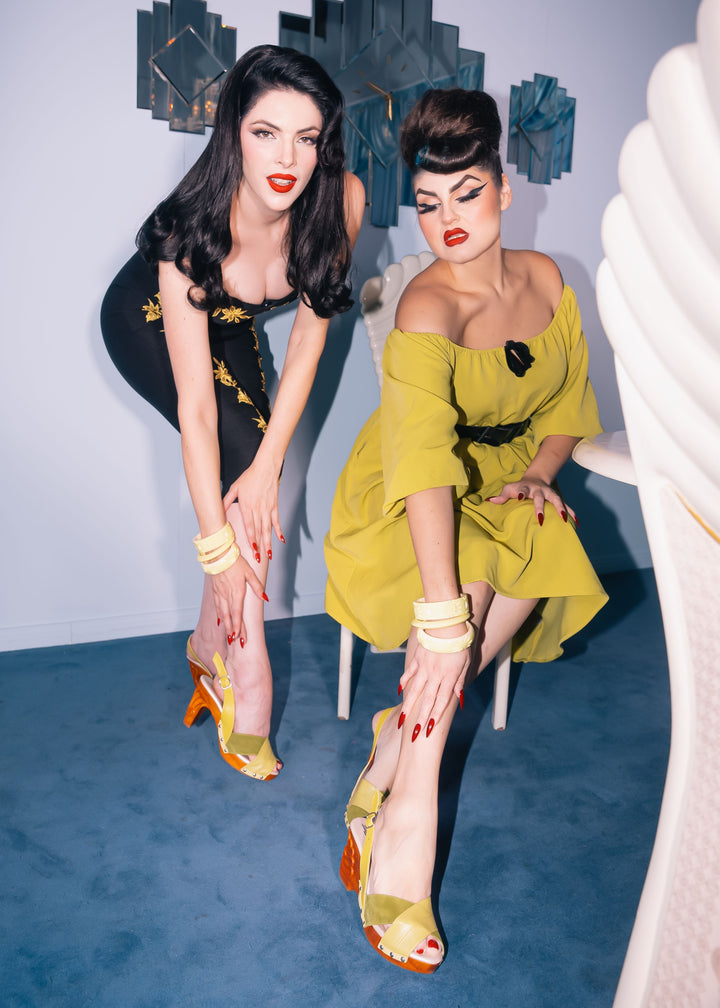 the Venus Wedge in Chartreuse Velvet