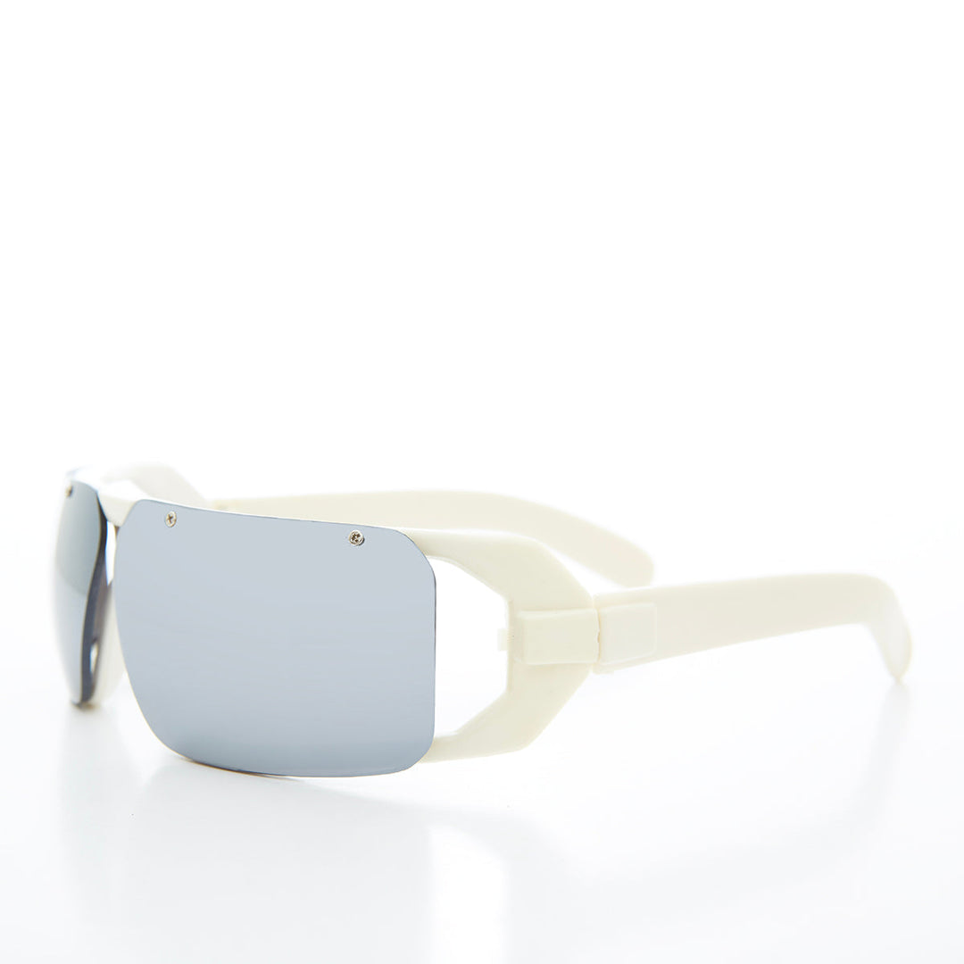 Mirror Lens Wrap Futuristic 80s Sunglasses - Worley