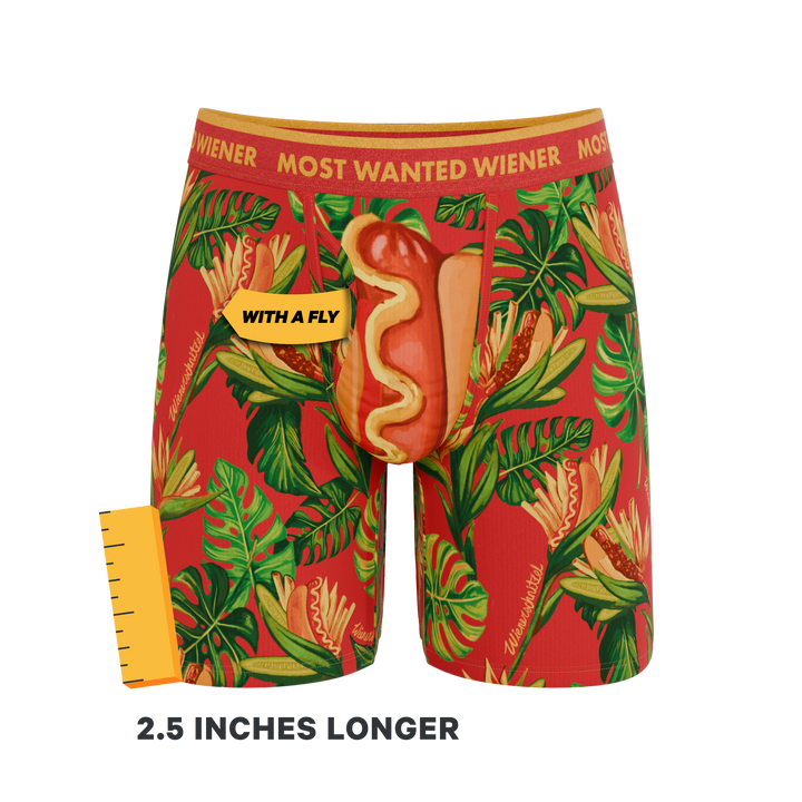 The Wiener In Paradise | Shinesty X Wienerschnitzel Tropical Long Leg Ball Hammock® Pouch Underwear With Fly