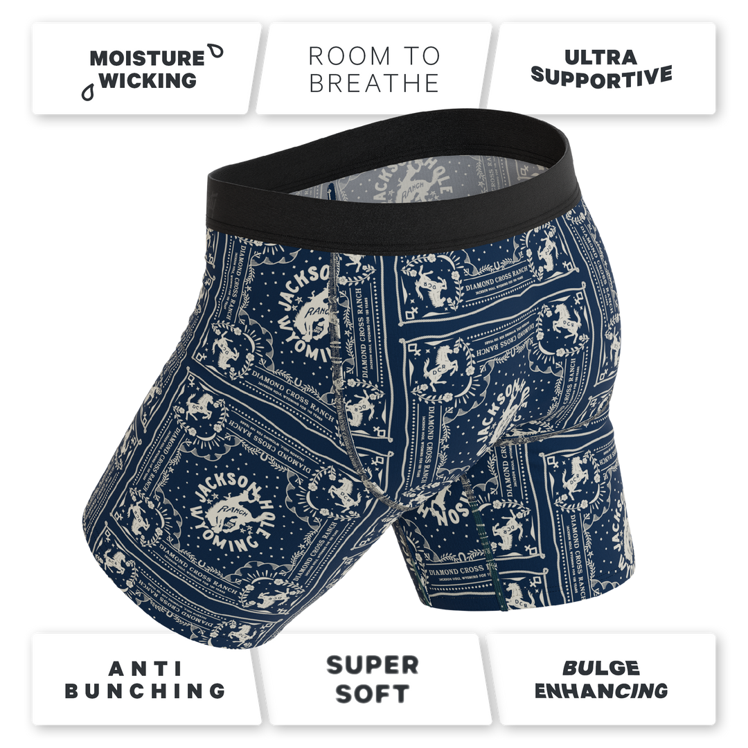 The Wrangle 'Em | Blue Bandana Shinesty x Diamond Cross Ranch Long Leg Ball Hammock® Pouch Underwear With Fly