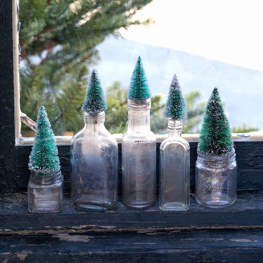 Vintage Mini Bottle Brush Tree Topped Bottles