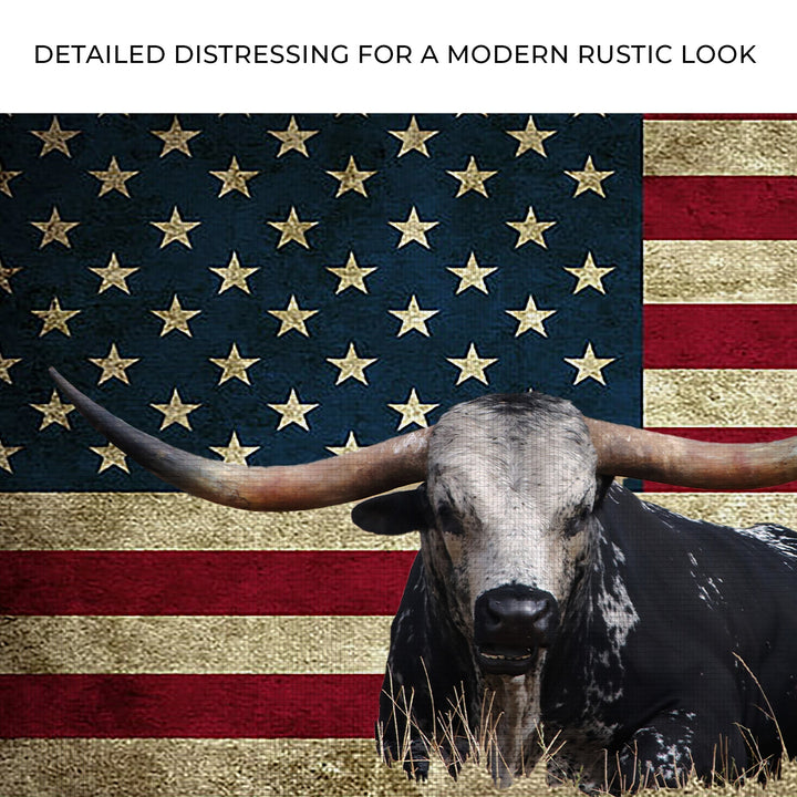 Longhorn Cattle American Flag Canvas Wall Art
