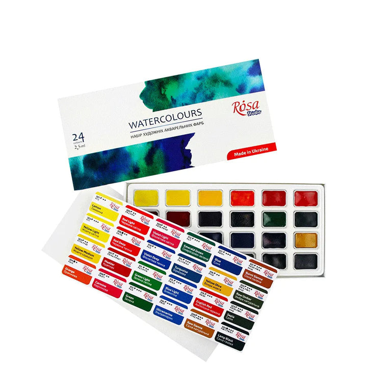 Rosa Studio Watercolor Paint Set. 24 Colors. Full Pans. Cardboard 340324.