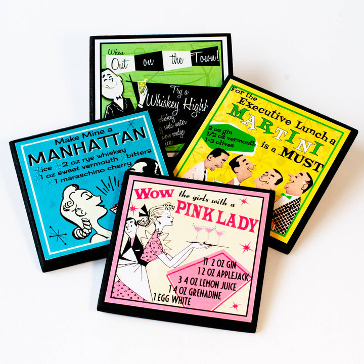 Retro Cocktail Recipe Drink Coaster Set