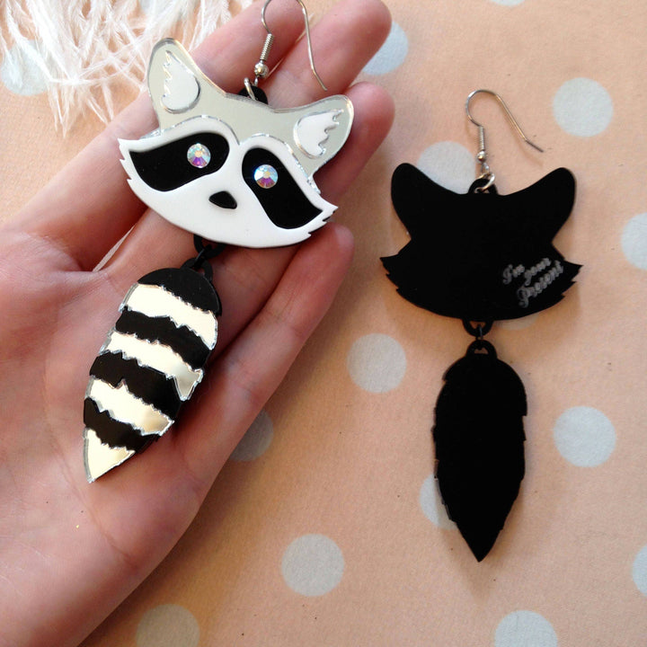 Raccoon Heads And Tails Earrings