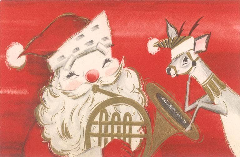 Santa w/ French Horn Vintage Christmas Postcard Reproduction Set of 10