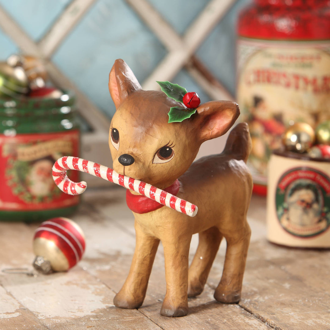 Little Retro Reindeer w/ Candy Cane by Bethany Lowe