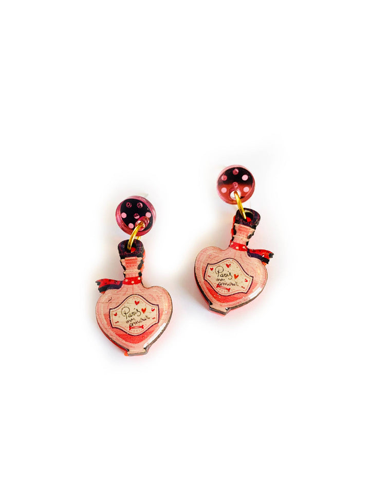 Paris Mon Amour Perfume Bottle Statement Earrings