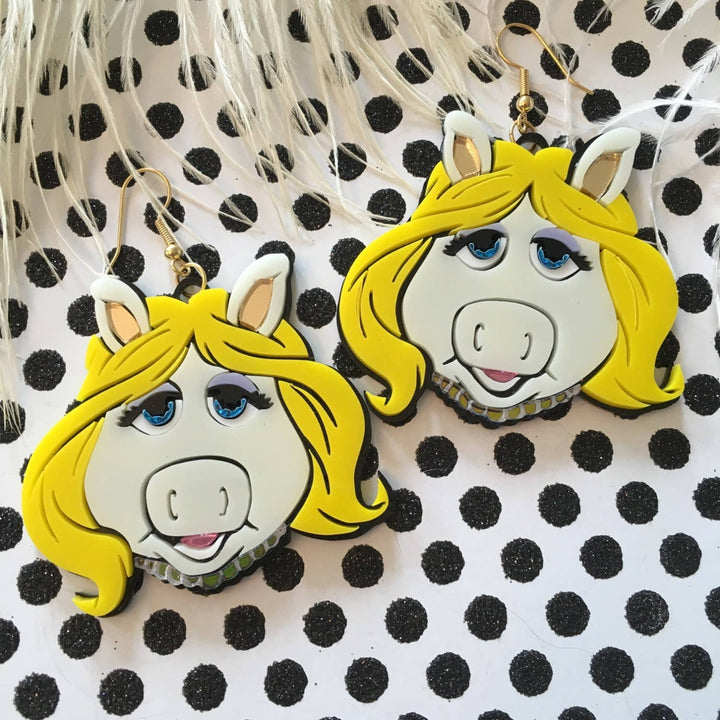 Miss Piggy And Kermit Laser Cut Earrings