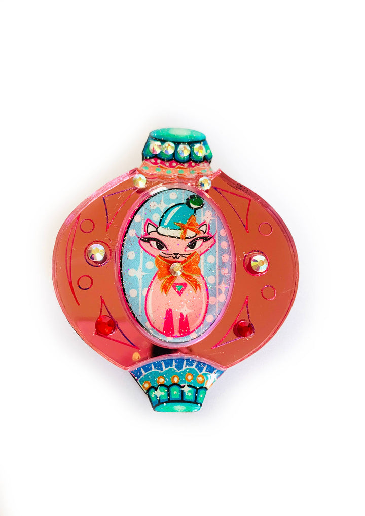 Retro Cat Christmas Bauble Brooch by Rosie Rose Parker