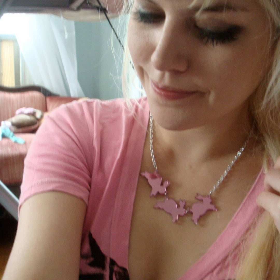 Mirror Bouncing Bunnies Bunny Rabbit Statement Necklace