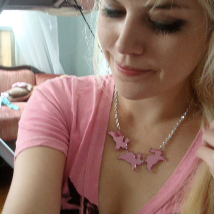 Mirror Bouncing Bunnies Bunny Rabbit Statement Necklace