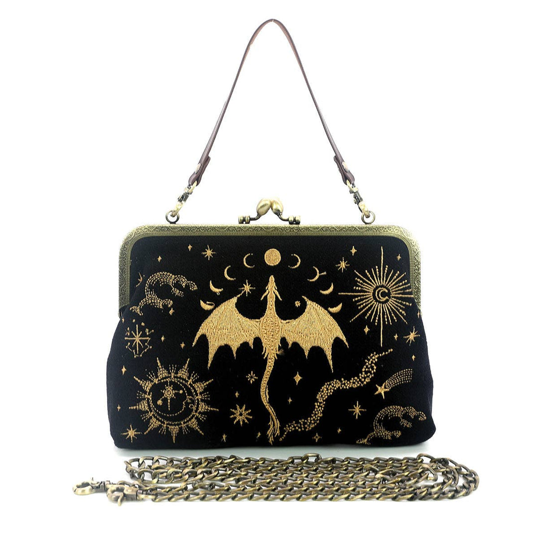 Celestial Dragon Kiss Lock Bag in Linen Blend