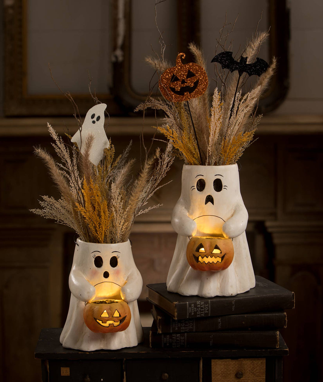 Scaredy Boo With Pumpkin Bucket Paper Mache