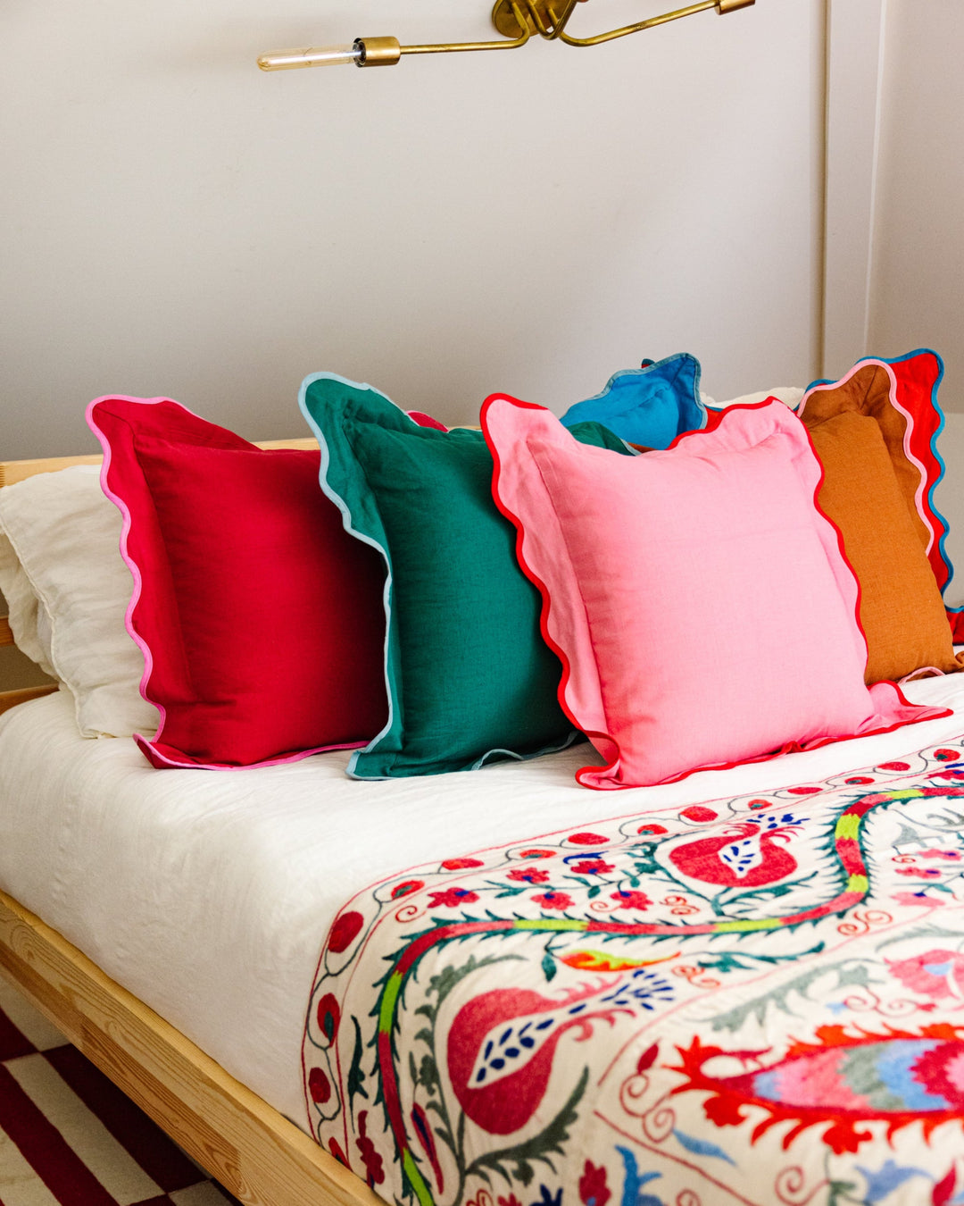 Darcy Linen Pillow - Cherry + Peacock - Case Only