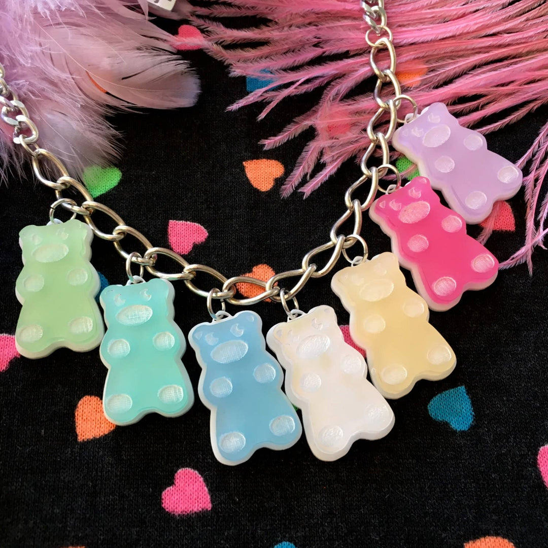 Pastel Rainbow Gummy Bear Acrylic Necklace