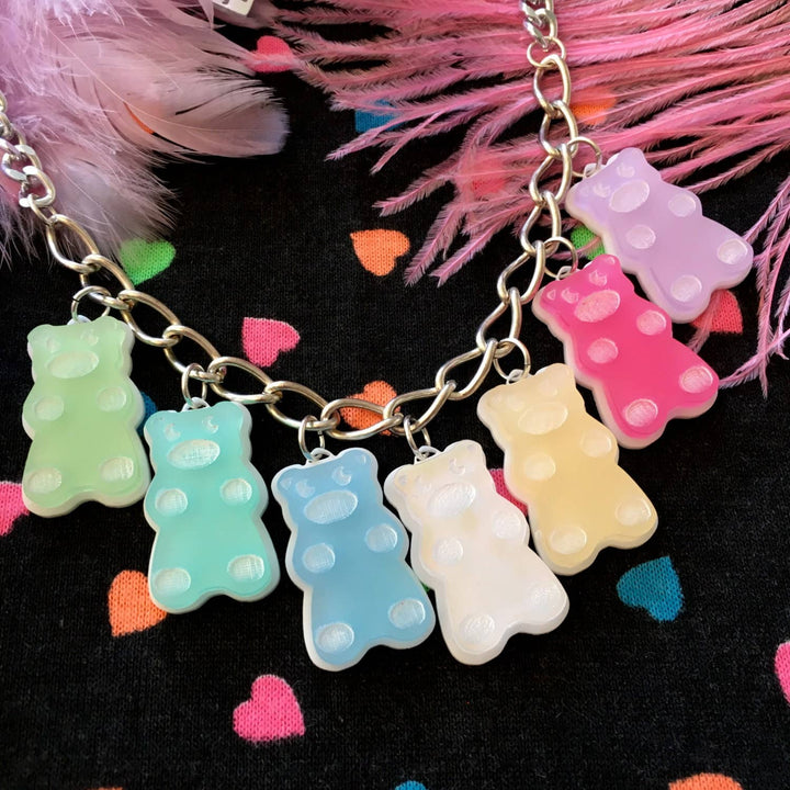 Pastel Rainbow Gummy Bear Acrylic Necklace