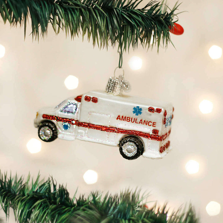 Old World Christmas Ambulance Blown Glass Ornament
